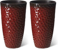 Glitzhome Large Planters for Outdoor Plant, 23.75" H Tall Outdoor Planter, Honeycomb Textured Gradient Red Plastic Planter, with Drainage Hole, Large Flower Pots for Porch Patio Deck Indoor, Set of 2