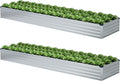 2 Pack 12x2x1FT Galvanized Raised Garden Bed Kit, Outdoor Metal Planter Box for Vegetables, Bottomless Rectangular Gardening Bed with Support Rods, Tool-Free Assembly, Silver