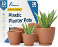 Terracotta Plant Pots with Drainage Holes & Saucers 20 Pack, Indoor & Outdoor Stackable Space-Saving Planters for Houseplants & Flowers, (7", 6.7", 6", 5.3", and 4.8" Inches), Durable & Weatherproof