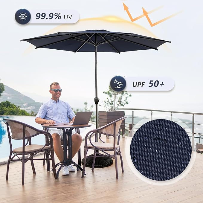 Abba Patio 11FT Lyon Outdoor Patio Umbrella Outdoor Table Umbrella with Push Button Tilt and Crank Market Umbrella 8 Sturdy Ribs UV Protection Waterproof for Garden Deck Backyard Pool, Navy Blue
