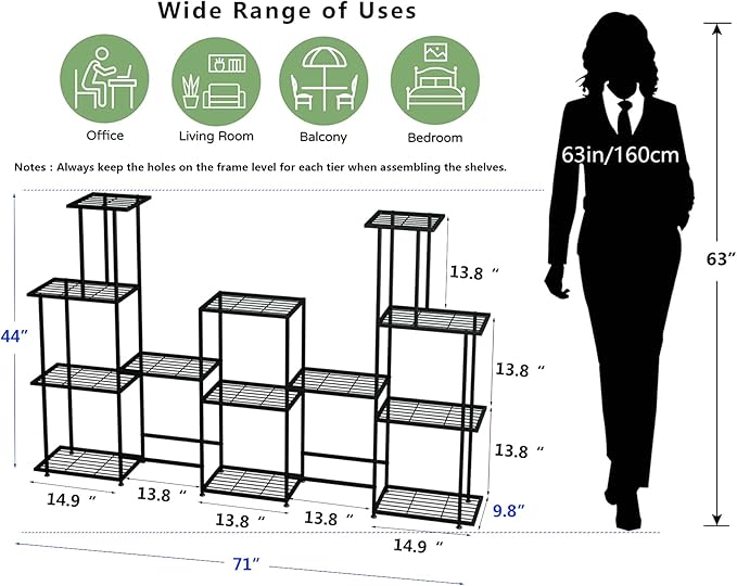 Twhep Tall Multi Tier Plant Stand, 13 Tiers Multifunctional Plant Stands for Indoor Plants, Decorative Black Steel Plant Shelf for outdoor Patio Garden Balcony and Yard