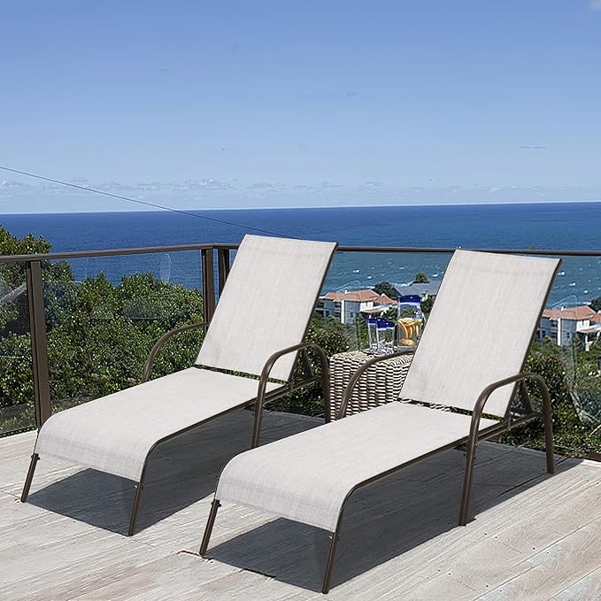Giantex Set of 2 Patio Lounge Chair, Outdoor Chaise Lounge with 5 Adjustable Backrest, Sturdy Steel Frame, Sunbathing Recliner, Beach Chair, Tanning Chair for Outside, Yard, Balcony, Pool Chairs, Grey
