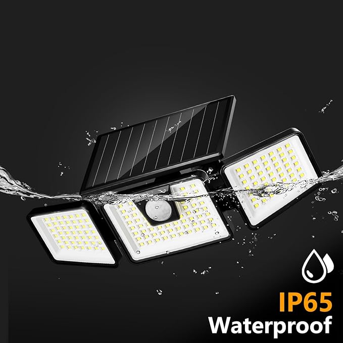 INCX Solar Lights Outdoor Waterproof, 3000 LM 156 LED Motion Sensor Outdoor Lights, 3 Heads Solar Powered Security Flood Light Motion Detected Spotlight for Patio Garage Yard Entryways, 2 Pack Black
