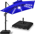 Best Choice Products 9x12ft LED Cantilever Patio Umbrella w/Base Included & 360° Rotation, Large Solar Offset Hanging Outdoor Sun Shade for Deck, Backyard Table w/Stand & Lights – Resort Blue