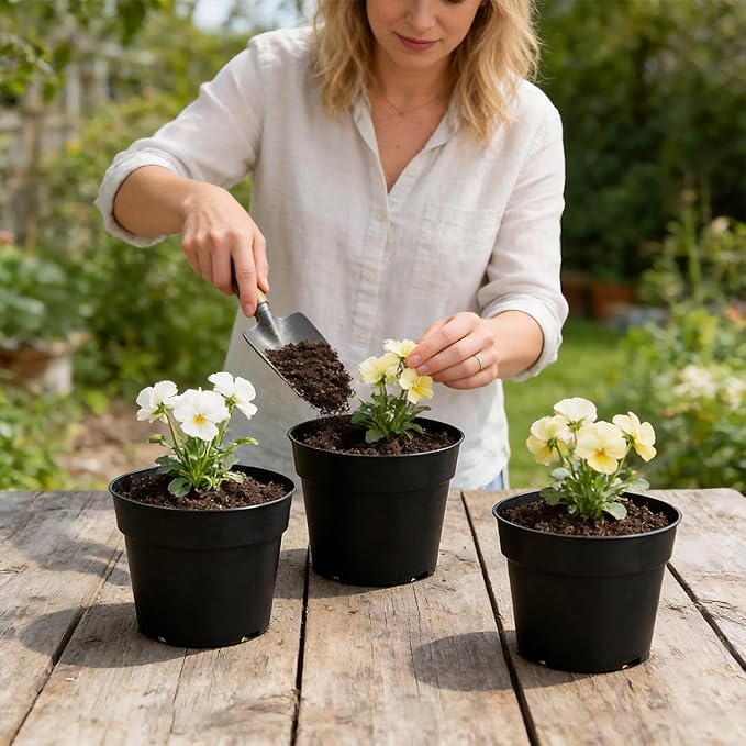 50 Pack 6 Inch Nursery Pots, Plastic Flower Pots, Thick Plant Pots with Drainage Hole for Planting Outdoor/Indoor Plants Succulent Herb (Black)