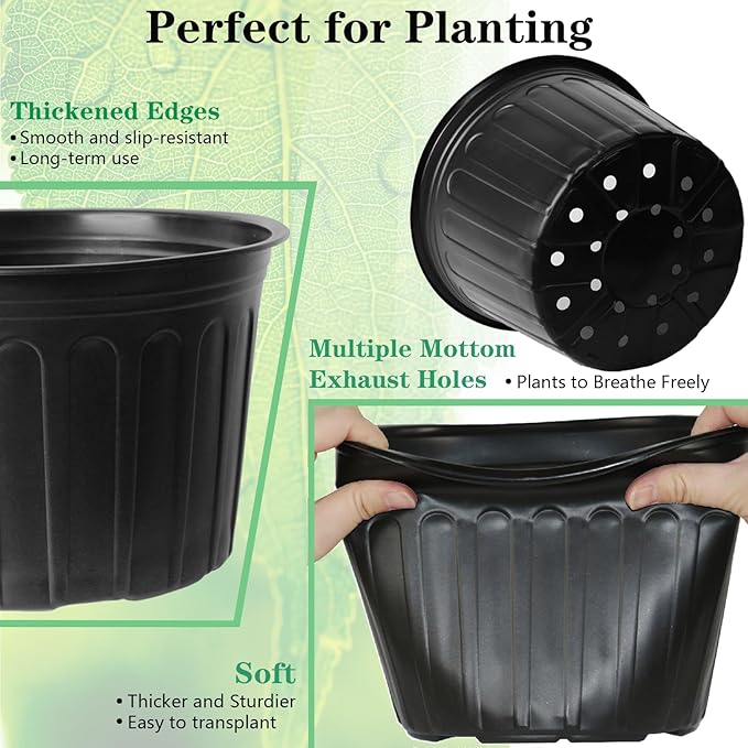 12-Pack 5 Gallon Flexible Plastic Plant Pots,Thickened Soft Seed Starting Container for Indoor Outdoor Plants, Seedlings, Vegetables, Succulents and Cuttings