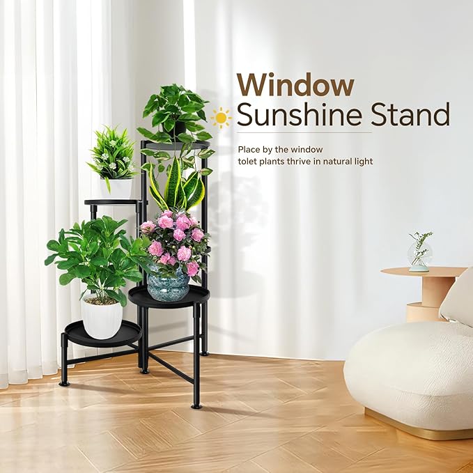 5 Tier Plant Stand Indoor, Metal Corner Plant Shelf Outdoor, Foldable Tall Plant Rack for Mutiple Plants, Flower Pot Holder Display Stand for Living Room Patio Home Decor for Gatdening