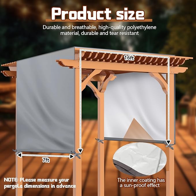 Universal Pergola Replacement Canopy Outdoor Canopy Shade Cover Waterproof Shade Top Cover for Outdoor Patio Porch Backyard(16 x 7 ft,Gray)