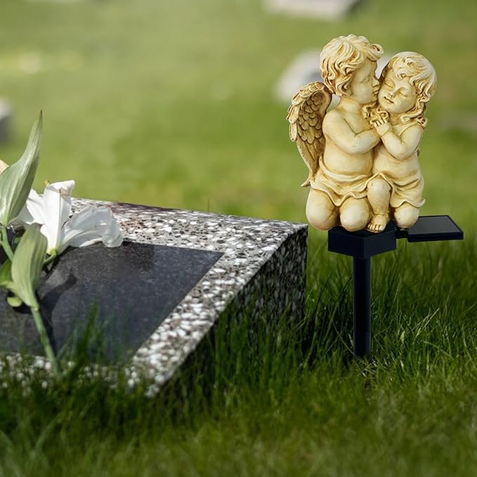 Solar Garden Angel Lights, Waterproof Outdoor Garden Angels Statue Decorations Angels Solar Lights for Cemetery Gravesite Grave Outside Yard Patio Lawn Porch (Baby Angel)