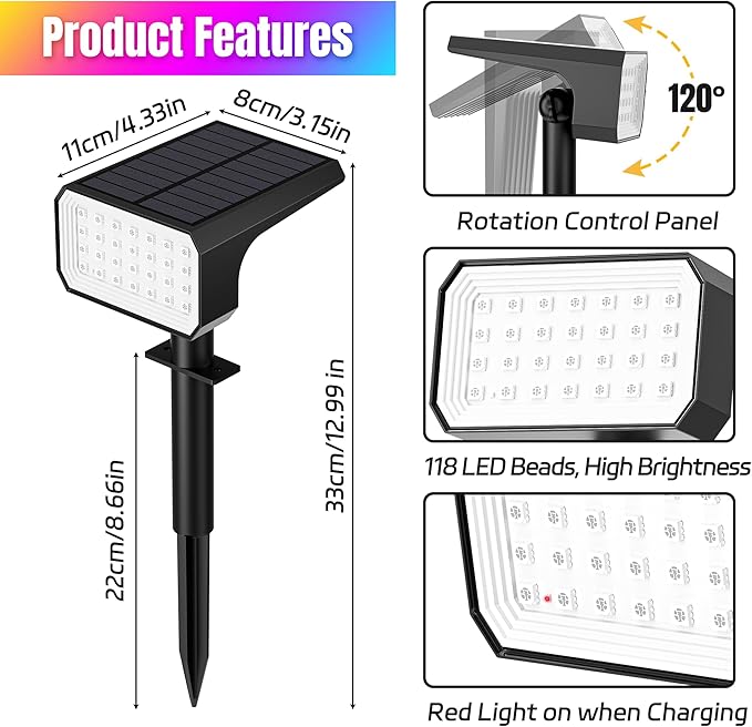 Solar Spot Lights Outdoor Color Changing, [6 pack/28 LED] 7 Modes Auto On/Off Solar Landscape Spotlights, Ip67 Waterproof Solor Powered Pathway Lights for Outside Yard Garden Walkway Tree Patio