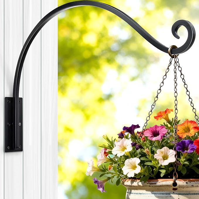 Qiang Ni Heavy-Duty Plant Hanger Outdoor: 100 lbs Hanging Plant Hook for Outside Basket - 22-Inch Wall Mount Plant Bracket for Bird Feeder