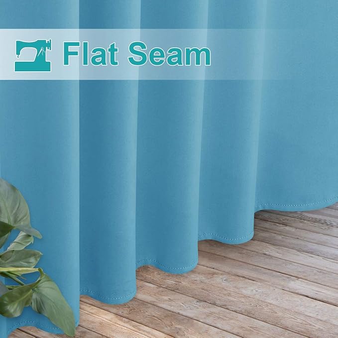 NICETOWN 2 Pieces Privacy Thick Outdoor Curtainss for Patio, Waterproof Window Treatment Detachable Sticky Tab Top Room Darkening Vertical Drapes for Bathroom/Pool, 52 by 84 Inch, Teal Blue
