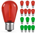15 Pack S14 Colored LED String Light Bulbs, 1W Plastic Shatterproof Replacement Bulbs for Outdoor Patio Backyard Lights, E26 Medium Base, Dimmable, Warm White 2200K, Red/Green