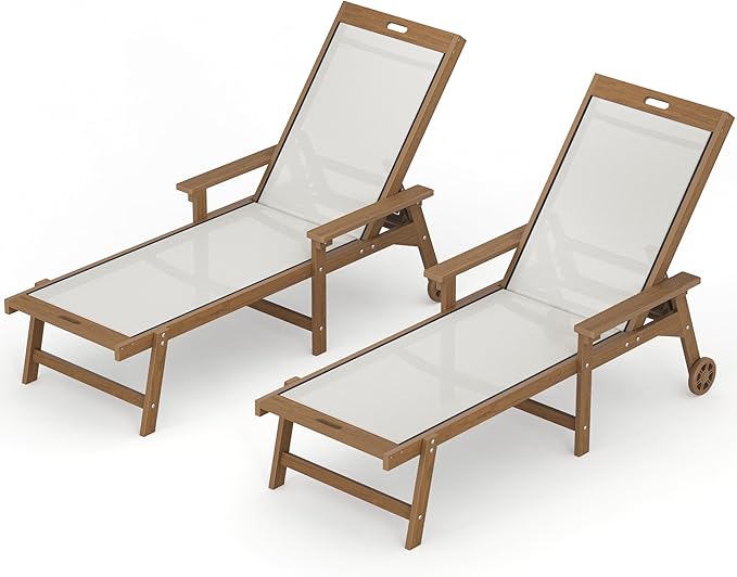 LUE BONA Chaise Lounge Chair Outdoor, HDPS and HDPE Wicker Chaise Lounger with 5 Positions, Pool Lounge Chairs with Wheels and Adjustable Backrest for Patio, Poolside, Deck, Backyard