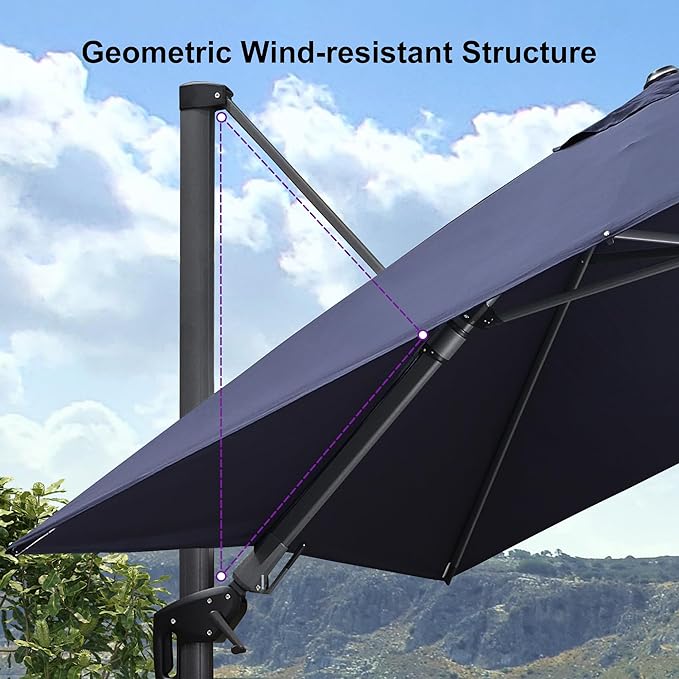 PURPLE LEAF 8' X 11' Left-right Tilting Patio Umbrella Outdoor Cantilever Swivel Rectangle Umbrella with Tilt Aluminum Offset Umbrella with 360-degree Rotation for Garden Deck Pool Patio Navy Blue