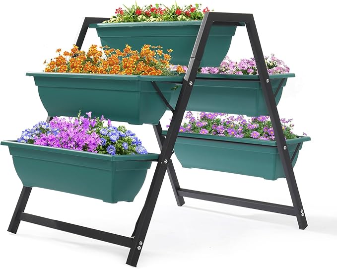 Vertical Garden Planter, Raised Garden Beds Outdoor with Drainage System for Vegetables, Flowers, Herbs, Sturdy Planters for Outdoor Plants (Green, 39.6 X 25.6 X 30.7 Inch)