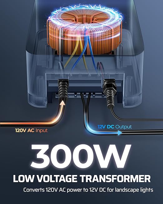 DEWENWILS 300W Low Voltage Landscape Transformer with 2 Zones, 120V AC to 15V DC, Low Voltage Transformer with Remote, Photocell Sensor & Timer, Outdoor Landscape Lighting for Spot Light Steplight