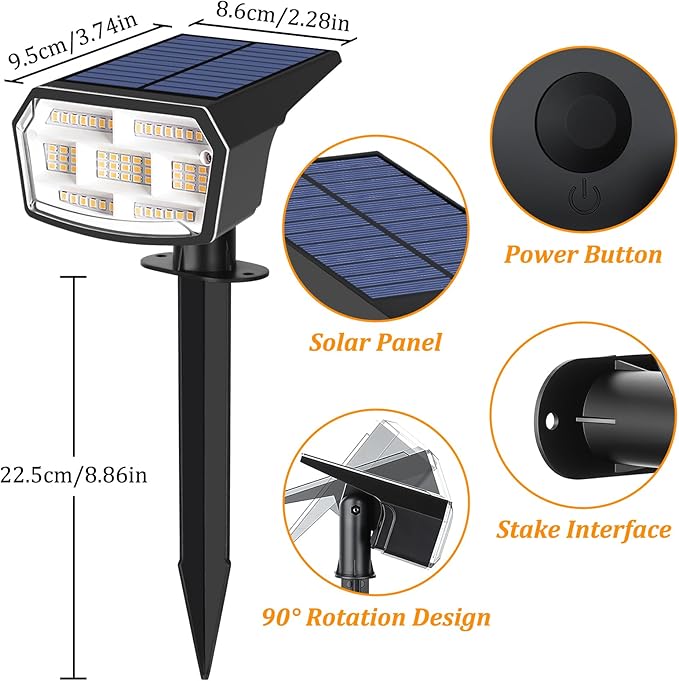 Sucolite 8-Pack Solar Spot Lights Outdoor Waterproof IP65, 3 Lighting Modes 2-in-1 Solar Landscape Spotlights for Yard, 59 LED Solar Powered Wall Lights for Garden Pathway Driveway Walkway, Warm White