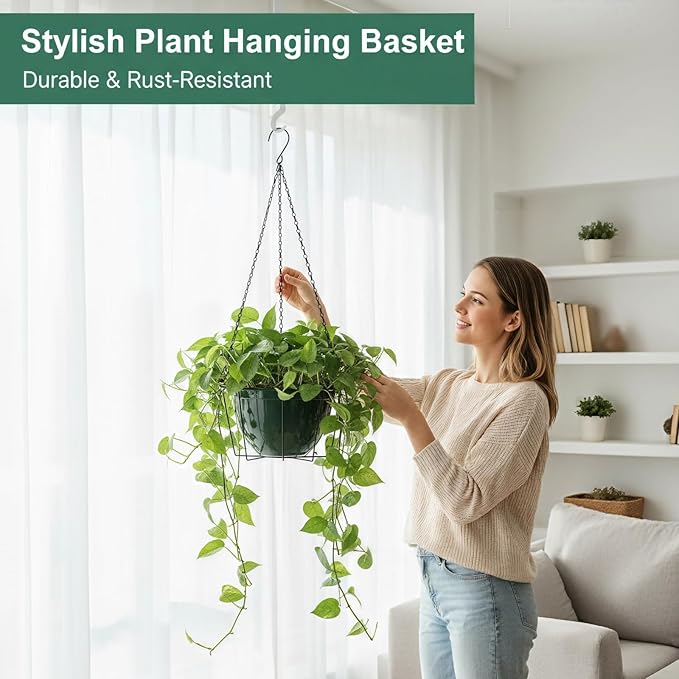 Metal & Macrame Plant Hanger Indoor/Outdoor Use – Heavy Duty Hanging Planter Holder with Basket for Ceiling, Window, Patio – Decorative Hanging Pot Tray for Plants(12 Inch, 2-Pack)