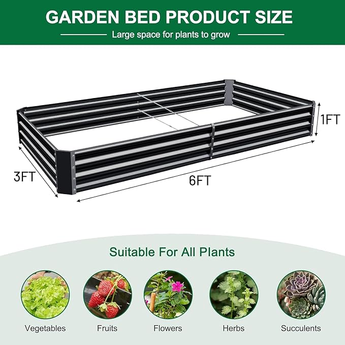 Land Guard 3 Pack 6×3×1ft Galvanized Metal Raised Garden Bed, Metal Planter Kit Box Outdoor for Deep-Rooted Vegetables, Flowers, Green and Herbs, Gray