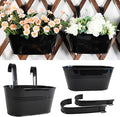 2 Pack Metal Hanging Planter for Outdoor Plants, 10 Inch Black Fence Planters Railing Pots for Garden Patio Balcony Decor, Flower Bucket with Detachable Hooks (Black, 2Pcs)
