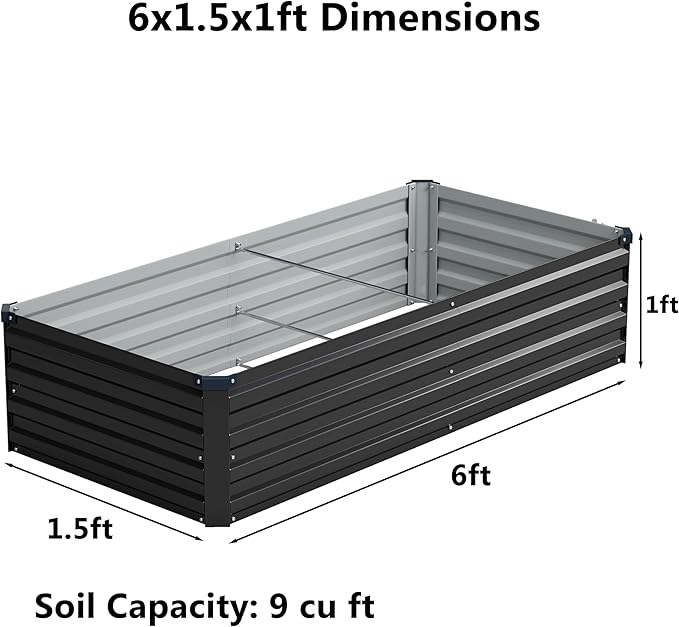 6x1.5x1 ft(2 Pack) Galvanized Raised Garden Bed,Outdoor Planter Box Metal Patio Kit Planting Bed for Vegetables Flowers and Succulents,Black