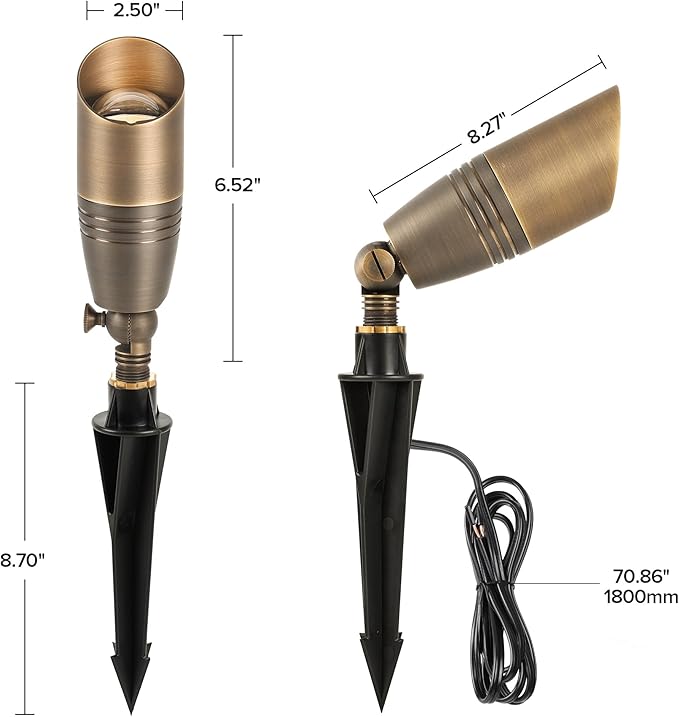 LUTEC Solid Brass Low Voltage Landscape Lighting, 12V Heavy Duty Waterproof Landscape Spotlights Bronze, Wired Uplights Outdoor Fixtureswith ABS Spike, Garden Yard Pathway Tree with MR16 Bulb