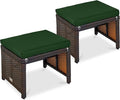 Best Choice Products Set of 2 Wicker Ottomans, Multipurpose Outdoor Furniture for Patio, Backyard, Additional Seating, Footrest, Side Table w/Removable Cushions, Steel Frame - Midnight Green/Brown
