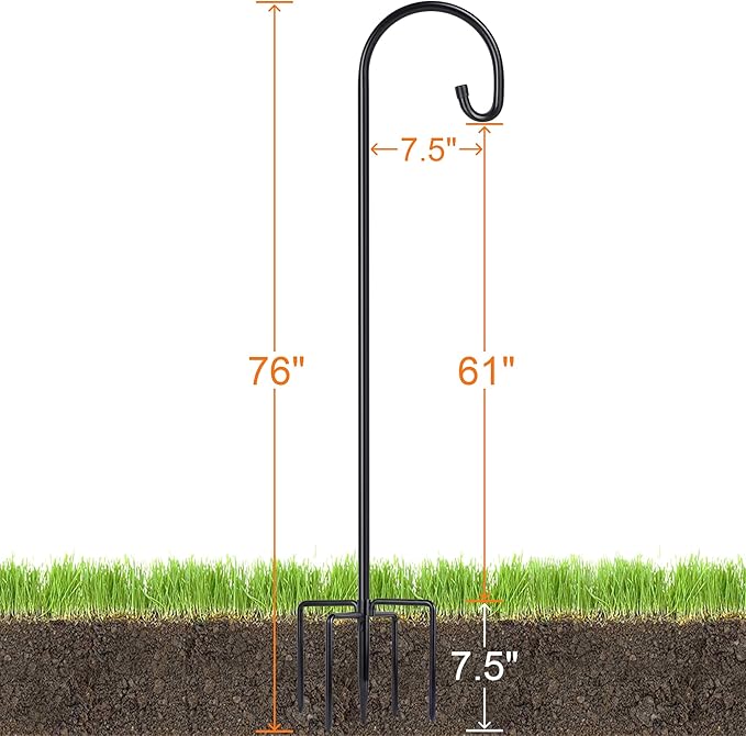 Ottsuls Bird Feeder Pole, 2 Pack 76 Inch Shepherds Hooks for Outdoor with 5 Prongs Adjustable for Hanging Lantern, Hummingbird Feeder, Plant,Garden Stake Plant Stand Hanger Weddings Décor