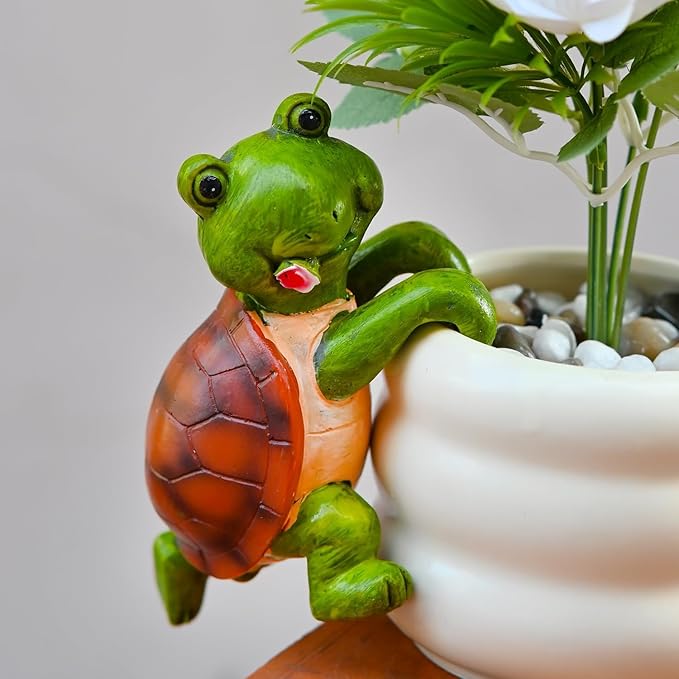 2-piece set Tortoise Pot Huggers for Planters, Climbing Turtle Flower Pot Hugger, Hanging Plant Decorations for Pots, Cute Plant Pot Decorations for Home Garden Patio Fence Lawn Yard (Tortoise)