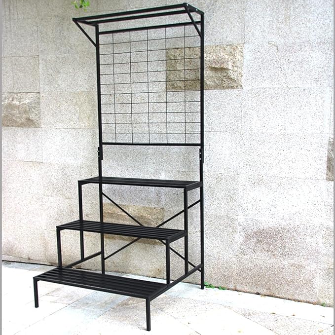 Zhongma 3 Tier Large Heavy Duty Plant Stand with Hanging Plant pot shelf, 35.43 x 33.27 x 78.74, Tall multi layer Plant Holder for Home, Garden, Each Tier: 35.43 L x 10.5W, Easy to Hold Large Plant