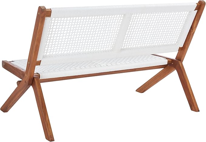 SAFAVIEH Outdoor Collection Kobina Natural Acacia Wood/White Rope Foldable Bench