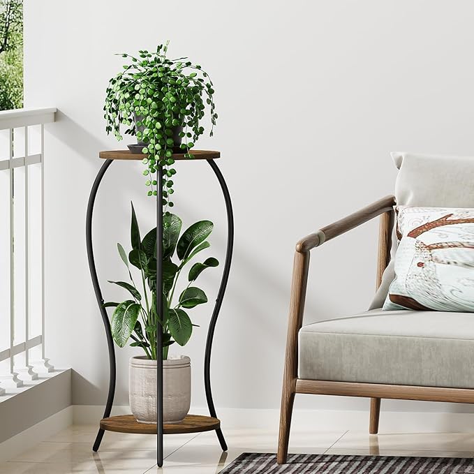 Plant Stand Indoor, 2 Tier Round Tall Plant Stand, Flower Pot Stand, Plant Shelf Rack, Corner Plant Stand for Planter Garden Balcony Patio Living Room