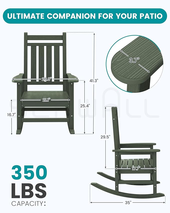 SEWALL HDPE Rocking Chair, Oversized Outdoor Rocking Chair for Adults, Patio Rocker for Porch, Avocado Green