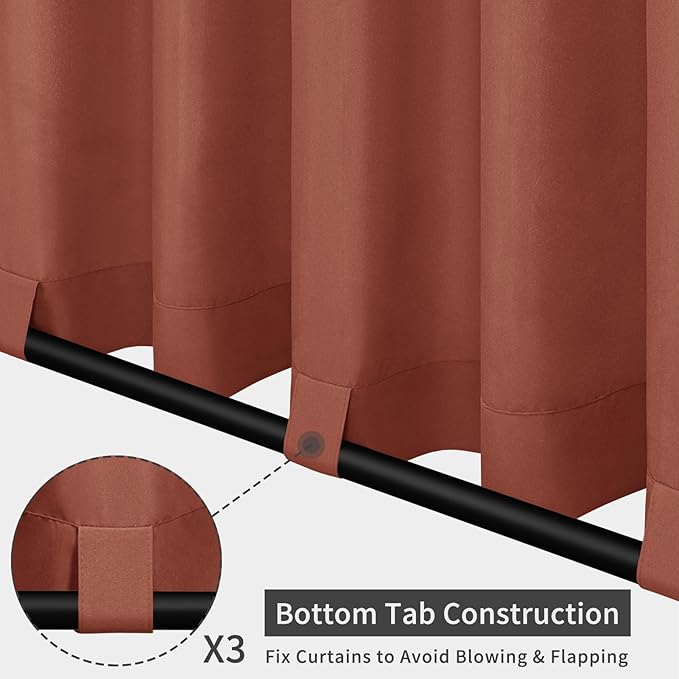Easy-Going Outdoor Patio Curtains Detachable Tab Top Windproof Weatherproof Curtain for Cabana, Porch, Pergola and Gazebo, Tab Bottom Drape, 2 Panels, 54W x 108L inch, Terra Red