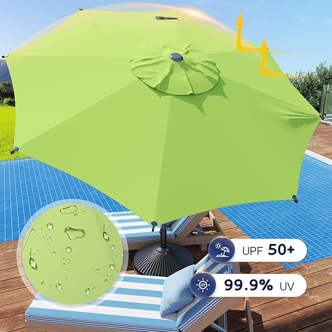 Abba Patio 9FT Lyon Outdoor Patio Umbrella Outdoor Table Umbrella with Crank Market Umbrella 8 Sturdy Ribs UV Protection Waterproof and Push Button Tilt for Garden Deck Backyard Pool,Lime