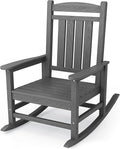 KINGYES HDPE Outdoor Rocking Chair, Widened Seat Patio Rocking Chair, Oversized All Weather Patio Rocker, Gray