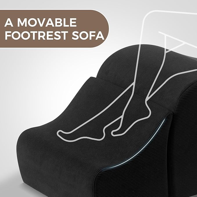 Yoga Chair Lounge for Adult, Ergonomic Chaise Lounge Chair with Side Pocket, Headrest, Waist Pad, Ottoman，Perfect for Stretching, Massage, and Relaxation, Used in Living Room, Bedroom（Black）