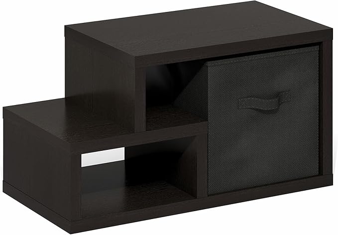 Furinno Viola Storage Shelf, Storage Rack with Bin, Book Shelf, Bookshelf, Display Rack, with Bin Drawers, for Organization, Living Room, Home Office, Black Dark Oak