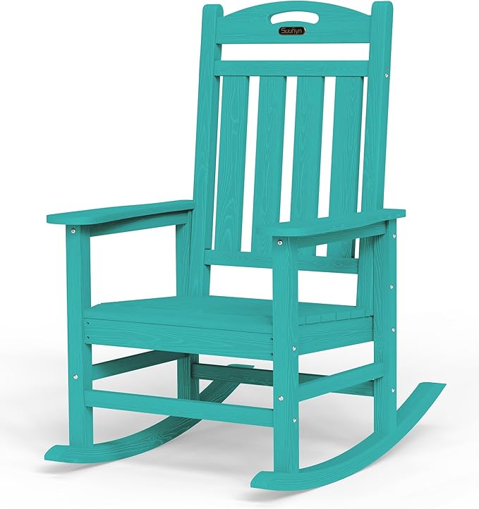 Oversized Outdoor Rocking Chair, High Back Porch Rocker Chair, HDPE All Weather Resistant Rocking Chairs for Patio, 380lbs Weight Capacity, Lake Blue