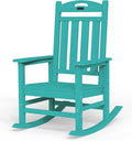 Oversized Outdoor Rocking Chair, High Back Porch Rocker Chair, HDPE All Weather Resistant Rocking Chairs for Patio, 380lbs Weight Capacity, Lake Blue