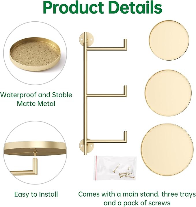 Rotating Window Shelves for Multiple Plants Indoor,3-tier Metal Corner gold Plant Stand Holder Floating Hanger Shelf for Wall，Windows Sill Gifts for Planter Lover to Enhance Home Decor