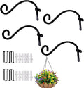 Hourleey 4 Pack Plant Hanger Outdoor, 8 Inch Heavy-Duty Hanging Plant Hook for Outside Basket, Black Metal Wall Mount Plant Bracket Hook for Flower Baskets Bird Feeder