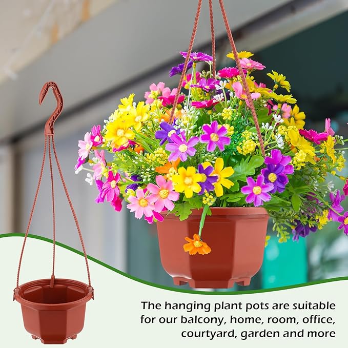 Roshtia 50 Pcs 5.1 inch Plastic Hanging Plant Pots with Hooks Flower Pots Baskets Outdoor Hanging Nursery Planter Holder for Home Garden Balcony Porch(Brown, 5.1 inch)