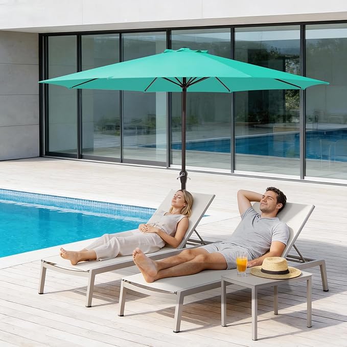 MEWAY 12ft Patio Umbrella Outdoor Table Umbrellas with Crank, Market Umbrella 8 Sturdy Ribs for Deck, Garden, Pool and Backyard, Turquoise