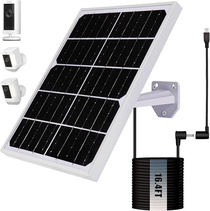 Solar Panel for Security Camera 2 in 1 Port 10W Ring Camera Solar Charger Compatible with Ring Spotlight & Stick Up Outdoor Cam Battery, IP65 Waterproof &16.4ft Long Cable with USB-C/DC Ports