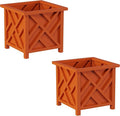 Pure Garden Lattice Design Planter Box 2-Pack – 14.75-Inch Decorative Outdoor Flower or Plant Pots – Front Porch or Patio Decor (Terracotta)