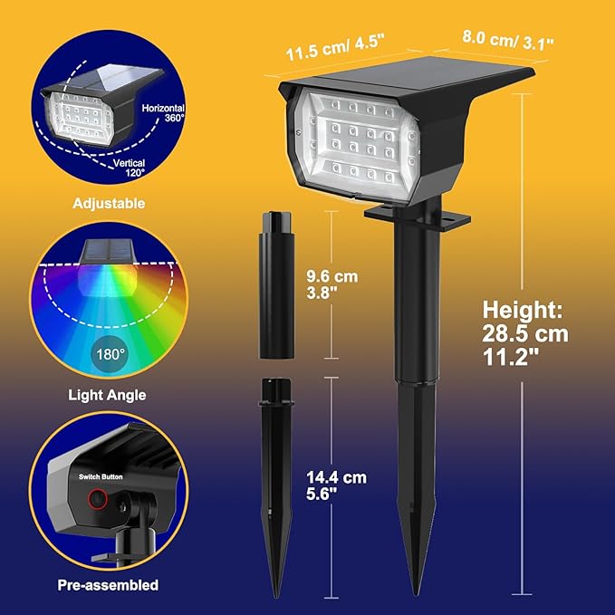 nipify 1 Pack Solar Spot Lights Outdoor Color Changing, 7 Modes Halloween RGB Solar Powered Waterproof Spotlight, Landscape Lighting for Outside Yard Garden Pathway