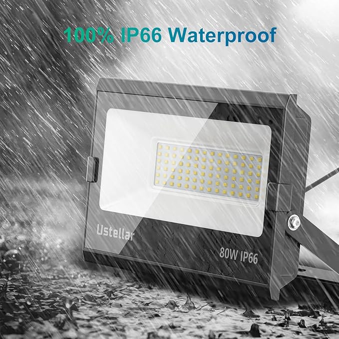 USTELLAR 3 Pack 80W LED Flood Lights Outdoor Hardwired Bright 800W Equiv. 24000LM Security Light Outside Lamp IP66 Waterproof 5000K Daylight White Spot Light Exterior Floodlight for Backyard House