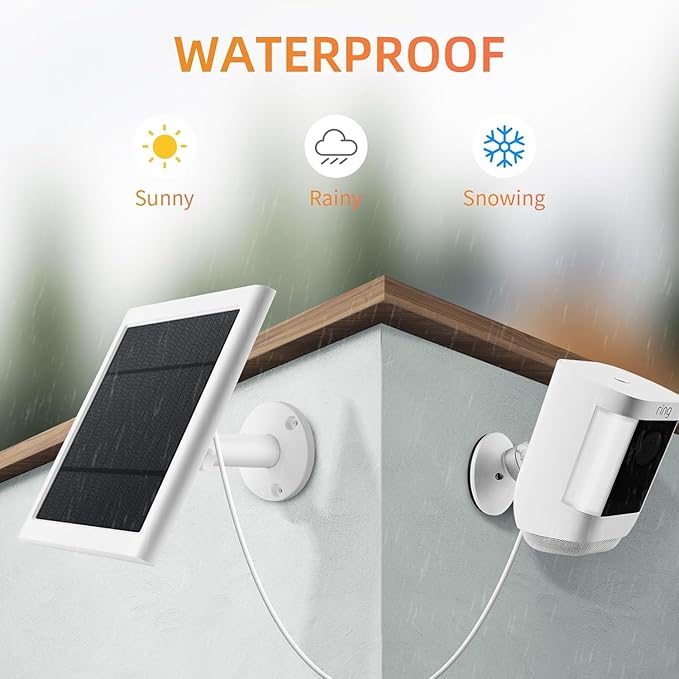 Solar Panel for Rings Camera White 2pack 4W Solar Charger Compatible with Rings Spotlight &Stick Up Outdoor Cam Battery, 10ft Long Cable with USB-C to Barrel Plug Adapter